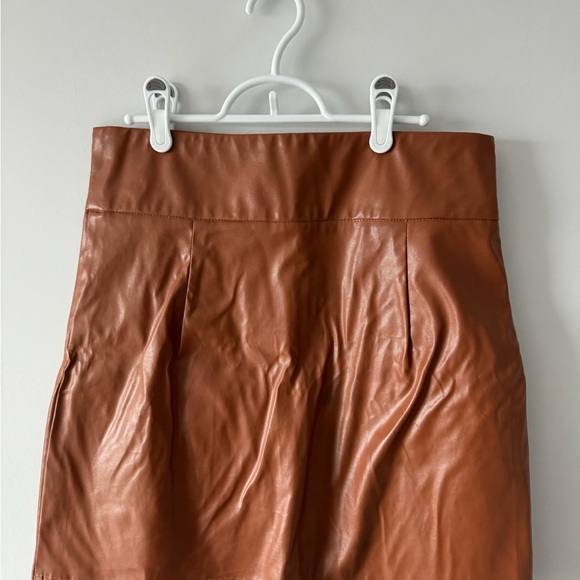 Faux Leather Skirt, Brown - Picture 3 of 4